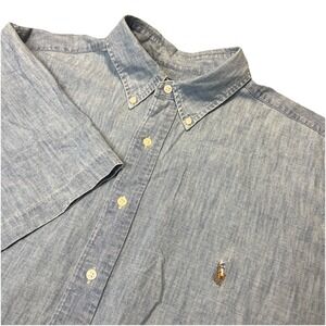 Ralph Lauren Shirt Men's Size 1XB Blue Chambray Short Sleeve Flesh Pony Denim